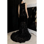 Sexy V-neck Sequins Appliques Mermaid Prom Dress Black Girl for Slay