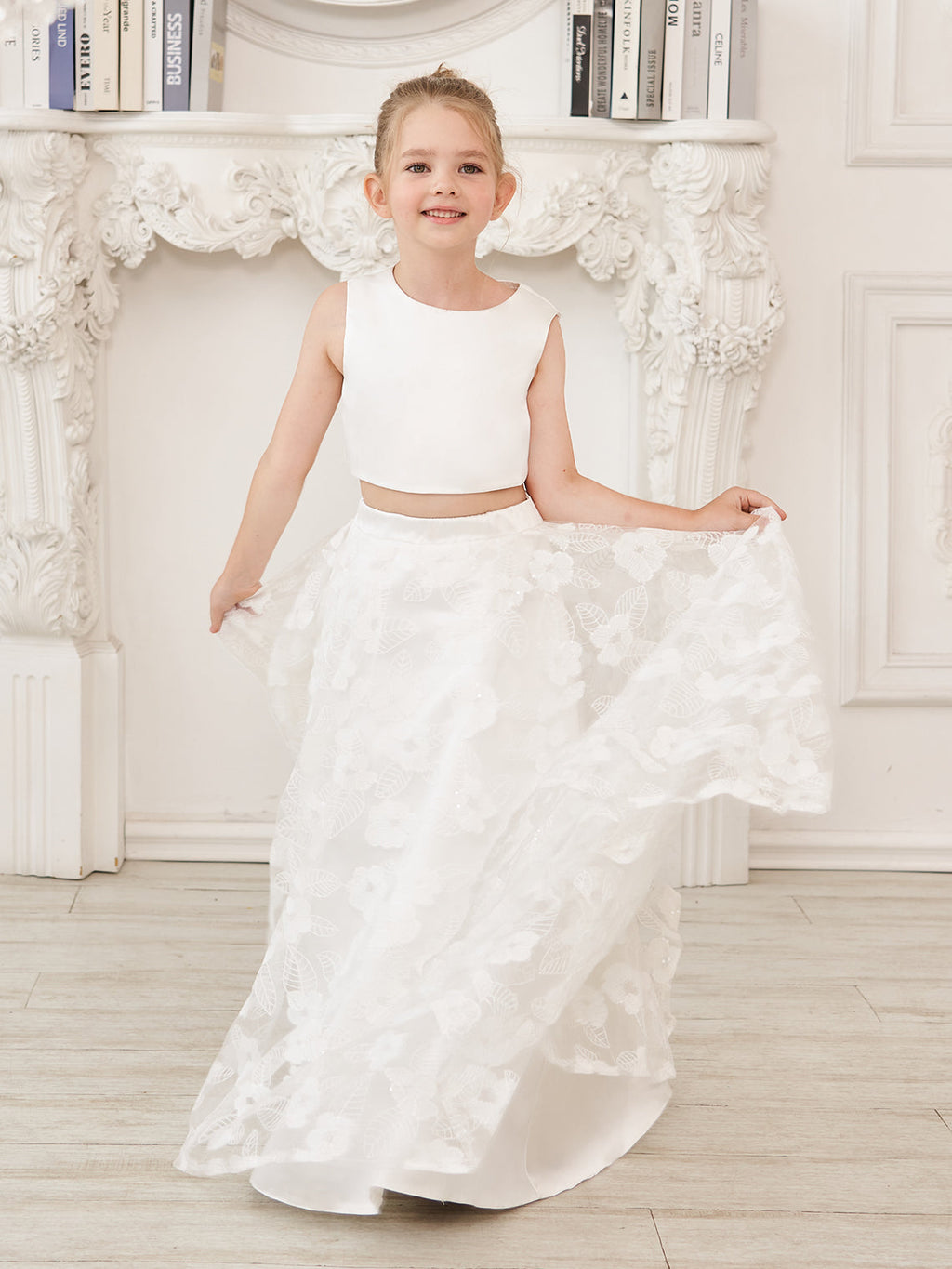 A-line Lace Satin Floor-length Ivory Dress (010146741)