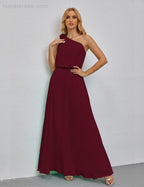 Ruffled One Shoulder Sleeveless Long Bridesmaid Dresses A-line Formal Evening Gown Side Split 28080