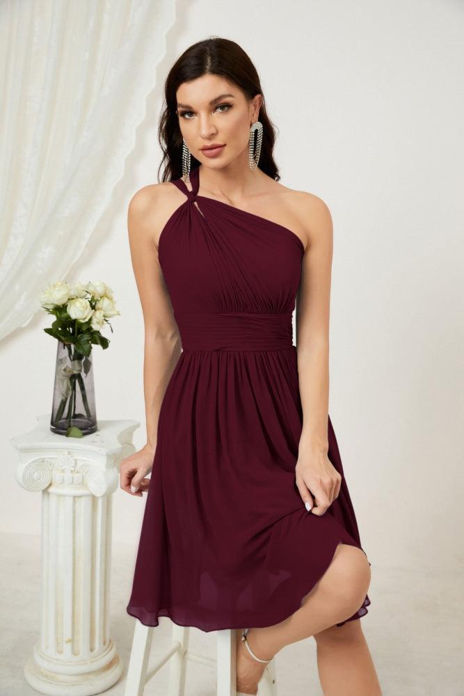 Baoleely Women Chiffon Short One Shoulder Bridesmaid Dress Formal Dresses for Party Homecoming 2804