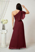 Numbersea  Chiffon Ruffled One Shoulder Long Bridesmaid Dresses A-line Formal Evening Gown Side Split 2809