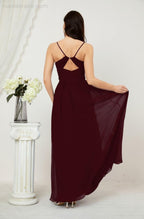Baoleely  Neck Bridesmaid Dresses Chiffon Long Spaghetti A-line Formal Prom Gown for Wedding Party Evening 2801