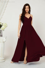 Baoleely  Neck Bridesmaid Dresses Chiffon Long Spaghetti A-line Formal Prom Gown for Wedding Party Evening 2801