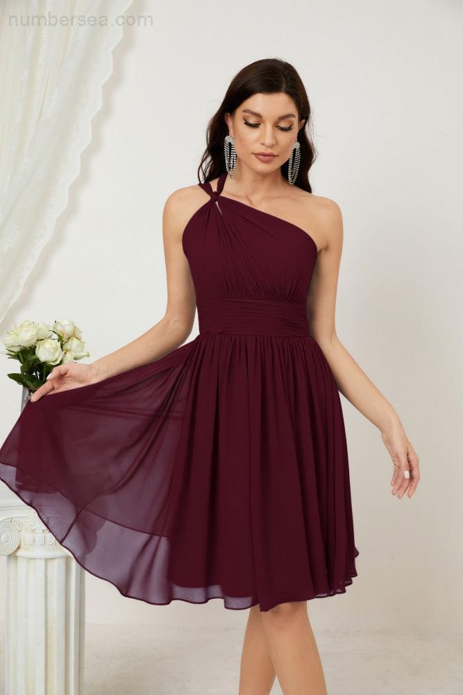 Baoleely Women Chiffon Short One Shoulder Bridesmaid Dress Formal Dresses for Party Homecoming 2804