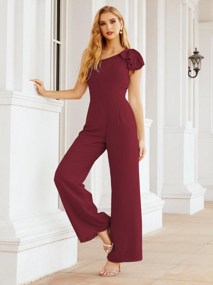 Numbersea Women's One Shoulder Long Jumpsuit Formal Evening Dress Long Bridesmaid Dresses Pants Wedding Party 28034