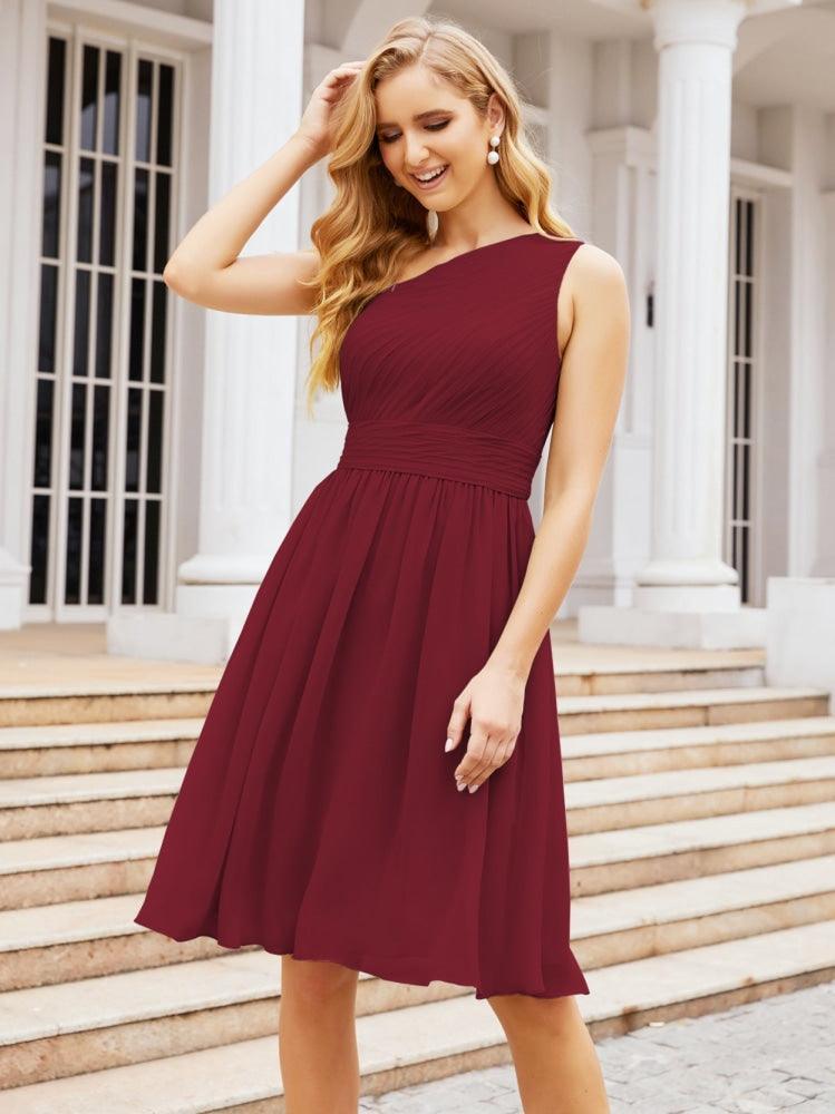 Homecoming Dress One Shoulder Pleated Short Formal Prom Gowns 28046