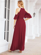 Numbersea Cold Shoulder Bridesmaid Dresses A-Line Long Formal Evening Gowns 28074