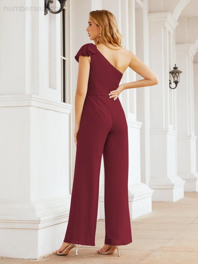 Numbersea Women's One Shoulder Long Jumpsuit Formal Evening Dress Long Bridesmaid Dresses Pants Wedding Party 28034