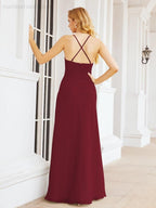 Numbersea Halter Bridesmaid Dresses with Pockets Sleeveless Formal Evening Party Prom Gowns  28055