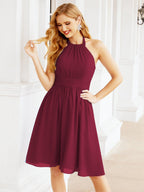Baoleely Halter Chiffon Bridesmaid Dresses Short Sleeveless Formal Party Dress Open Back 28023