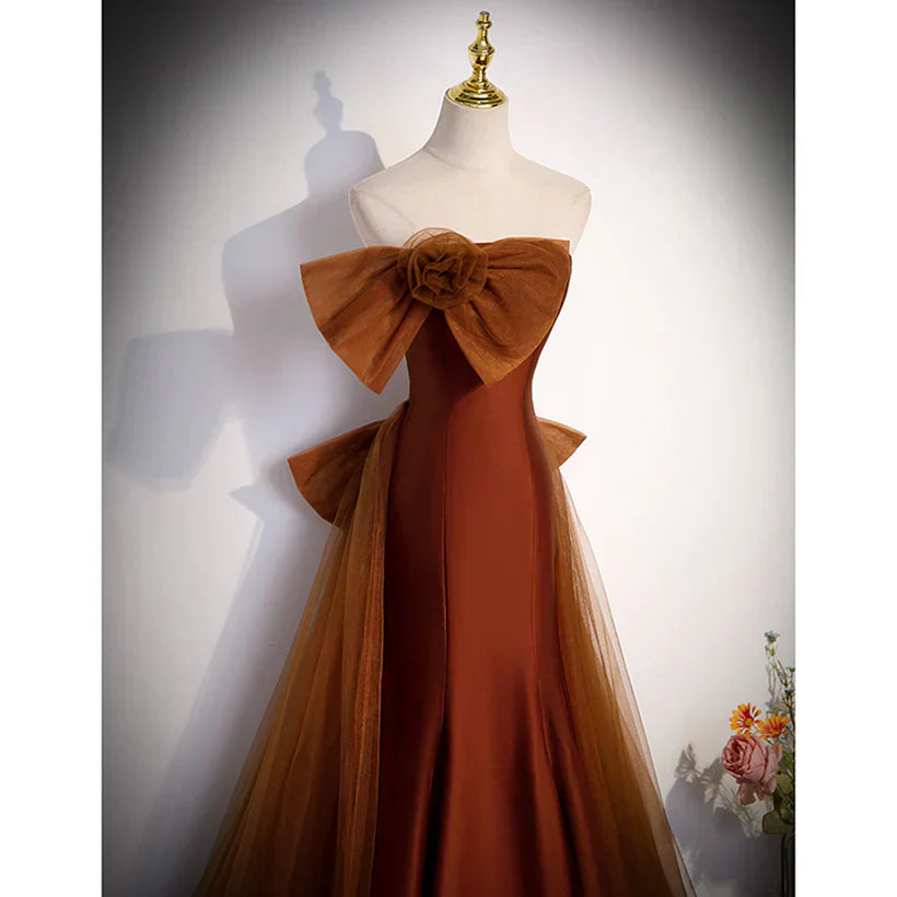 Mermaid Tulle Satin Strapless Long Party Dress Formal Dress Prom Dress