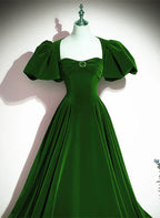 A-Line Princess Velvet Backless Ballgown Long Party Dress Short Sleeves Formal Dress Prom Dress