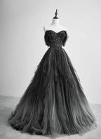 A-Line Tulle Ballgown Long Party Dress Beadings Evening Dress Prom Dress