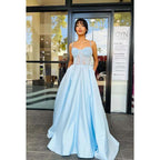 Sweetheart Spaghetti Straps Lace Appliqued A-Line Prom Gown