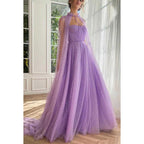 Sweetheart Spaghetti Straps A-Line Tulle Long Prom Dress With Shawl