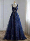 A-Line Princess Tulle Beaded V-neckline Party Dress Shiny Tulle Prom Dress