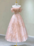 A-Line Princess Lovely Tea Length Straps Tulle Formal Dress Prom Dress