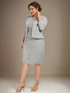 Sheath/Column Scoop Knee-Length Chiffon Lace Mother of the Bride Dress With Beading