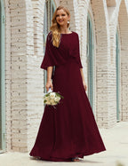 Sunnderly  Bridesmaid Dress Women Long Sleeve V-Neck Chiffon Formal Wedding Party Dress SY28018