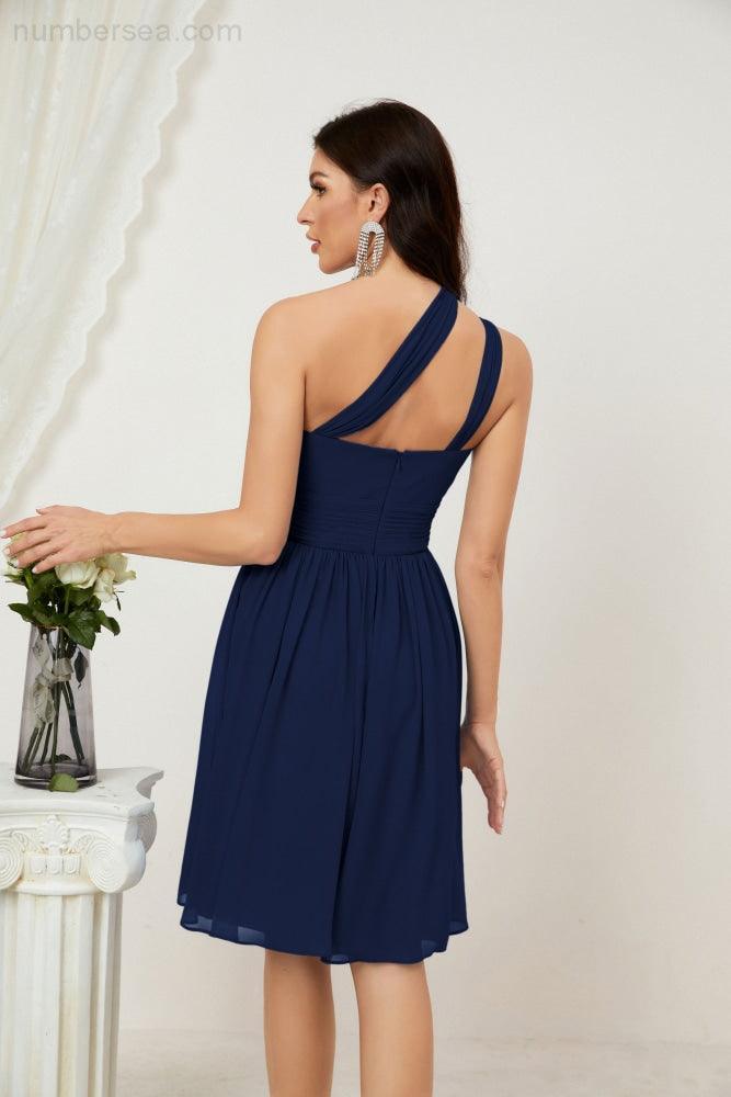 Baoleely Women Chiffon Short One Shoulder Bridesmaid Dress Formal Dresses for Party Homecoming 2804