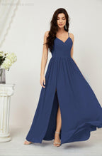 Baoleely  Neck Bridesmaid Dresses Chiffon Long Spaghetti A-line Formal Prom Gown for Wedding Party Evening 2801