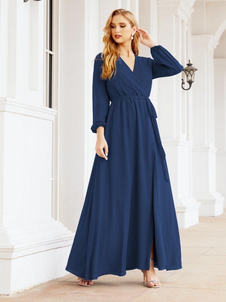 Numbersea Women's Chiffon Bridesmaid Dress A line Long Sleeves Formal Evening Prom Gown for Wedding Guest 28032