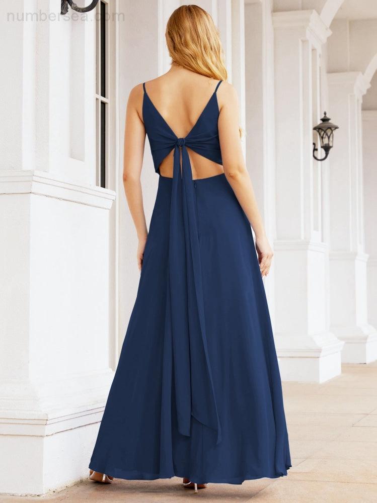 Numbersea Spaghetti Strap Bridesmaid Dresses V Neck Butterfly Back Fromal Evening Party Prom Gown 28036