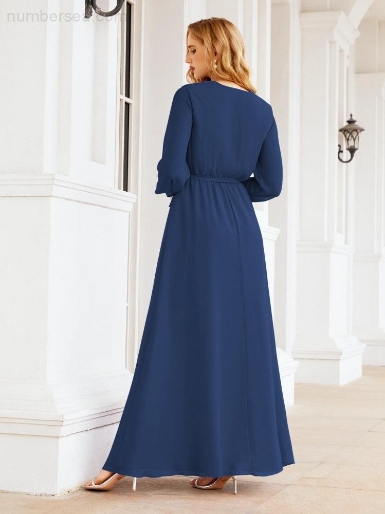 Numbersea Women's Chiffon Bridesmaid Dress A line Long Sleeves Formal Evening Prom Gown for Wedding Guest 28032