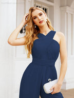 Numbersea Crisscross Neck Jumpsuit Formal Evening Dress Long Bridesmaid Dresses Bell-bottomed Pants 28033