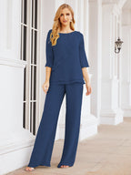 Sunnderly Elegant 2 Piece Mother of The Bride Dress Plus Size Pant Suits Ruffle Layers Sliver Housecoat SY28064