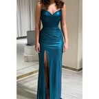 Sexy V-neck Pleats Sheath Long Formal Evening Dress