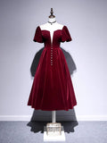 A line Velvet Tea Length Prom Dresses Velvet Bridesmaid Dresses