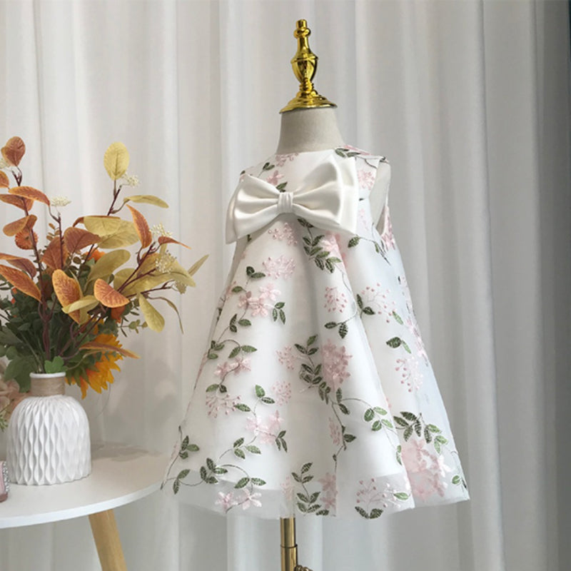 Baby Girl Dress Toddler Birthday Party Flower Printing Bow Communion Dress