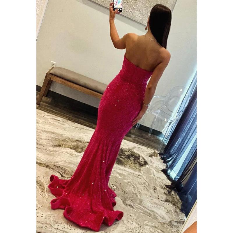 Sexy Fully Sequined V-neck Strapless Trumpet Party Prom Evening Dress