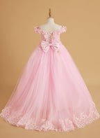 Ball-Gown/Princess Lace Sweep Train Pink Birthday Dress