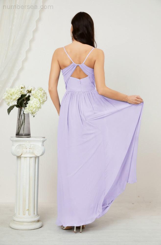 Baoleely  Neck Bridesmaid Dresses Chiffon Long Spaghetti A-line Formal Prom Gown for Wedding Party Evening 2801