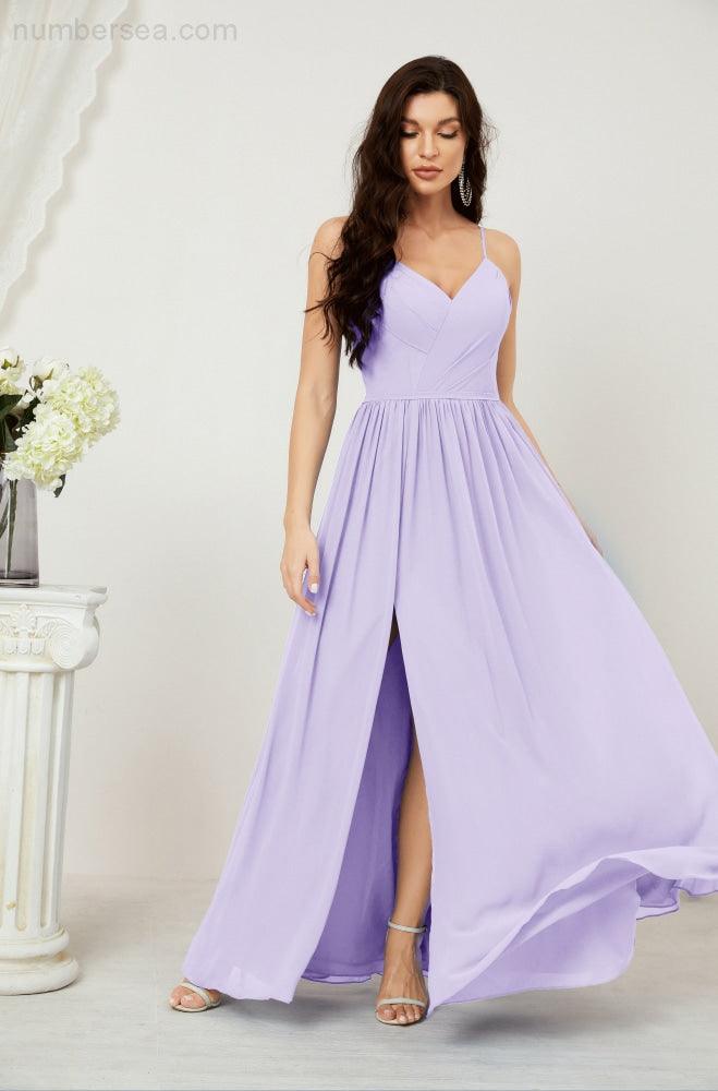 Baoleely  Neck Bridesmaid Dresses Chiffon Long Spaghetti A-line Formal Prom Gown for Wedding Party Evening 2801