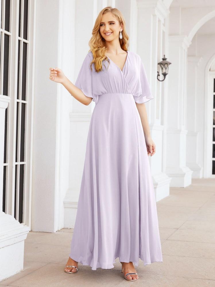 Numbersea V-Neck Bridesmaid Dress Chiffon Long Open Back Formal Dresses for Women Party Evening 28067