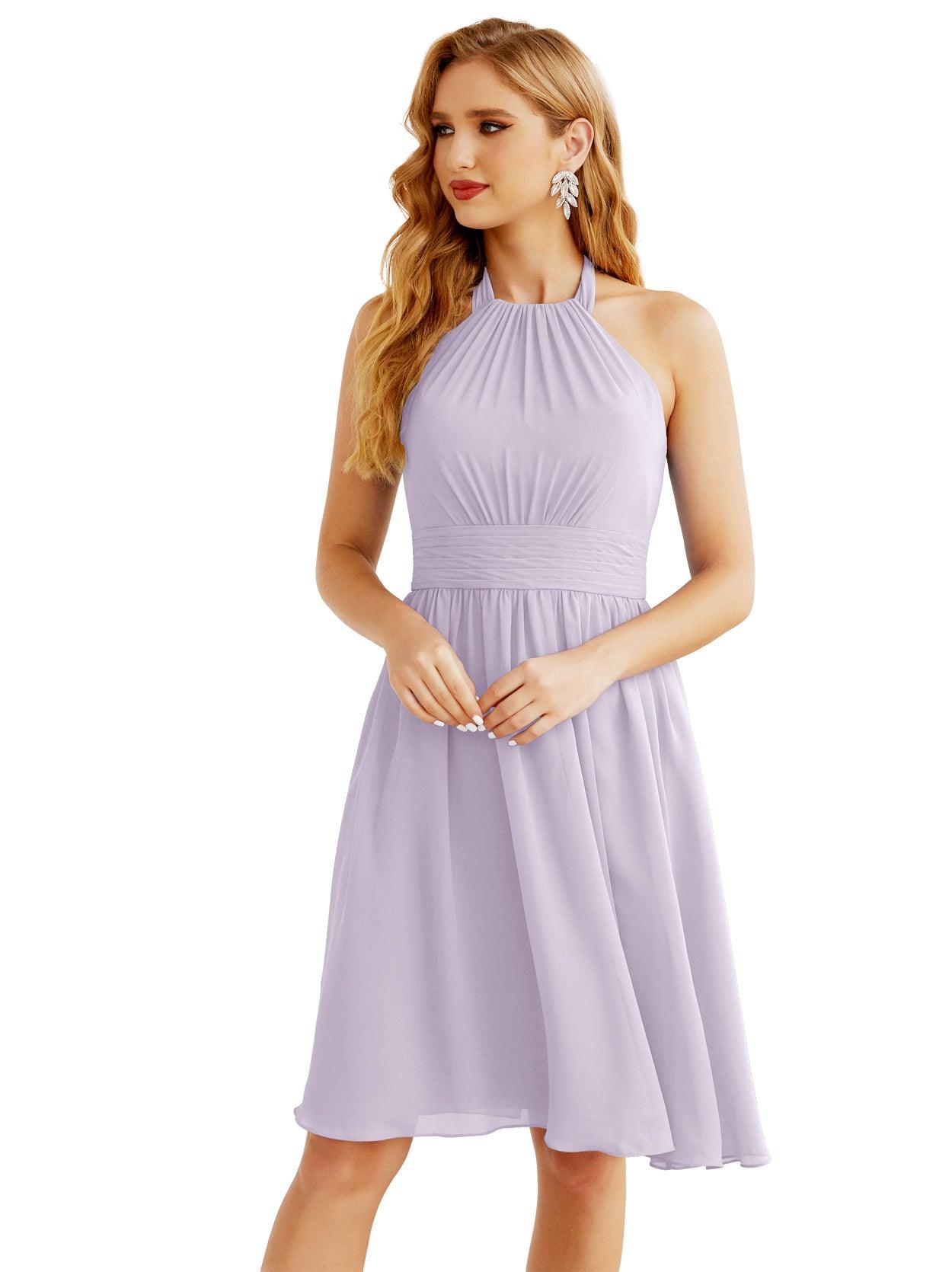 Baoleely Halter Chiffon Bridesmaid Dresses Short Sleeveless Formal Party Dress Open Back 28023