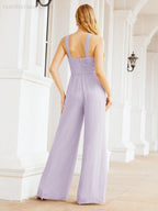 Numbersea Crisscross Neck Jumpsuit Formal Evening Dress Long Bridesmaid Dresses Bell-bottomed Pants 28033