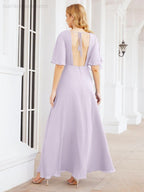 Numbersea V-Neck Bridesmaid Dress Chiffon Long Open Back Formal Dresses for Women Party Evening 28067