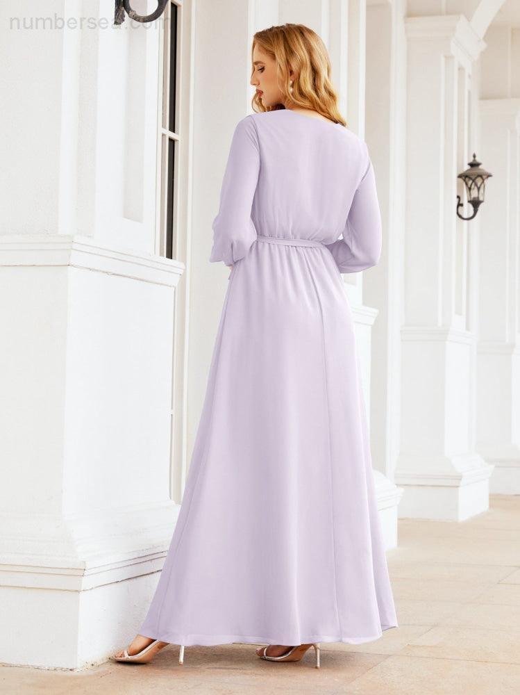 Numbersea Women's Chiffon Bridesmaid Dress A line Long Sleeves Formal Evening Prom Gown for Wedding Guest 28032