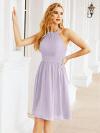 Baoleely Halter Chiffon Bridesmaid Dresses Short Sleeveless Formal Party Dress Open Back 28023