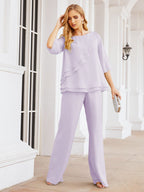 Sunnderly Elegant 2 Piece Mother of The Bride Dress Plus Size Pant Suits Ruffle Layers Sliver Housecoat SY28064