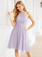 Baoleely Halter Chiffon Bridesmaid Dresses Short Sleeveless Formal Party Dress Open Back 28023