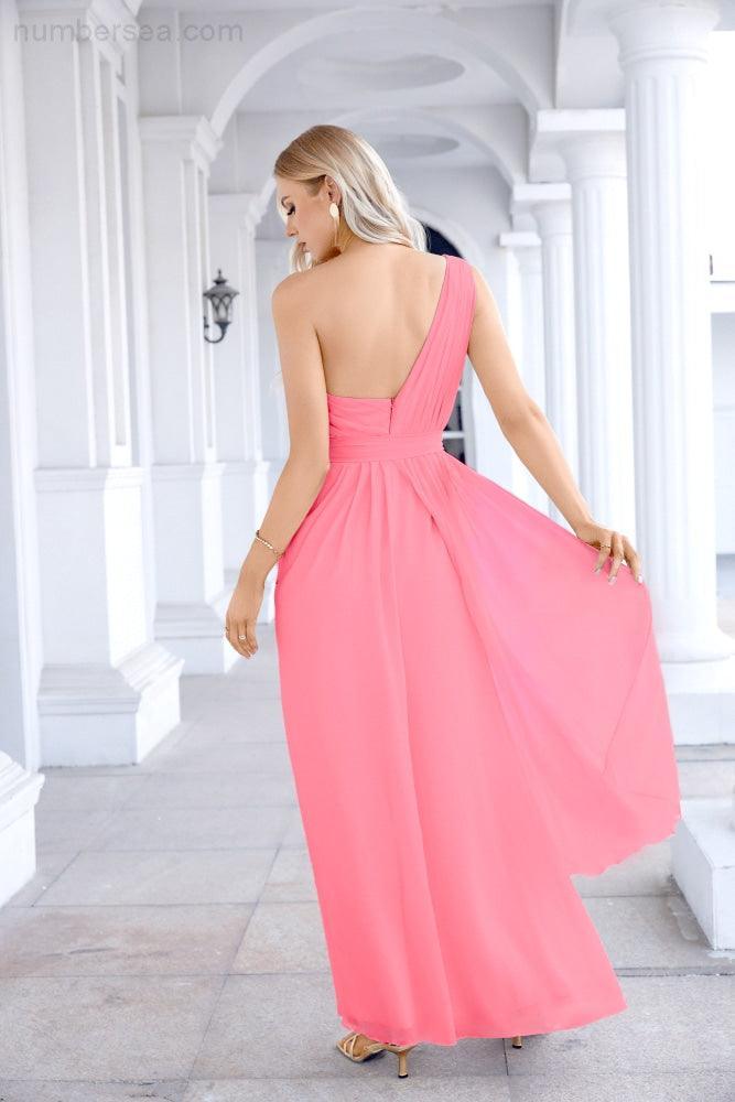 Ladies Chiffon One Shoulder Bridesmaid Evening Dress Wedding Party Evening Dress 28133