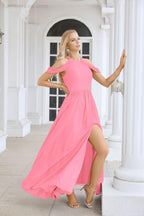 Ladies Chiffon Off Shoulder Swing Sleeve Front Slit Bridesmaid Evening Dress Wedding Party Evening Dress 28117