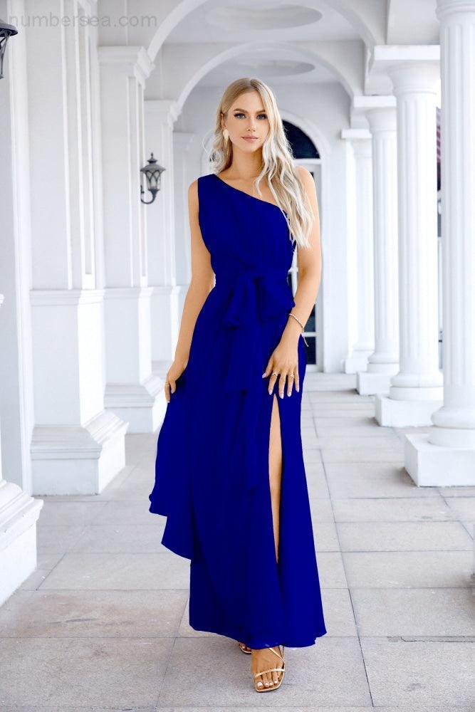 Ladies Chiffon One Shoulder Bridesmaid Evening Dress Wedding Party Evening Dress 28133