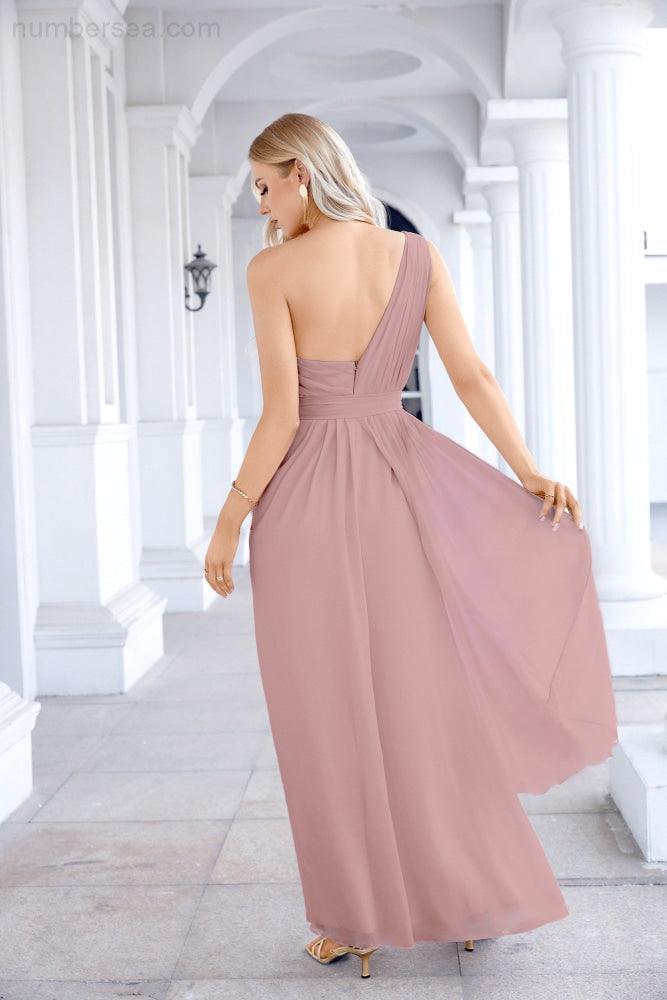 Ladies Chiffon One Shoulder Bridesmaid Evening Dress Wedding Party Evening Dress 28133