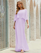 Sunnderly  Bridesmaid Dress Women Long Sleeve V-Neck Chiffon Formal Wedding Party Dress SY28018